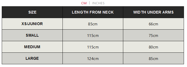 HUUB CHANGE ROBE 24 0 Size Chart